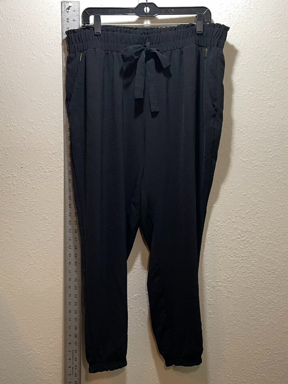 NYCC New York Clothing Co. Black Harem Pants Tie Belt Gold Pockets - Plus 1X